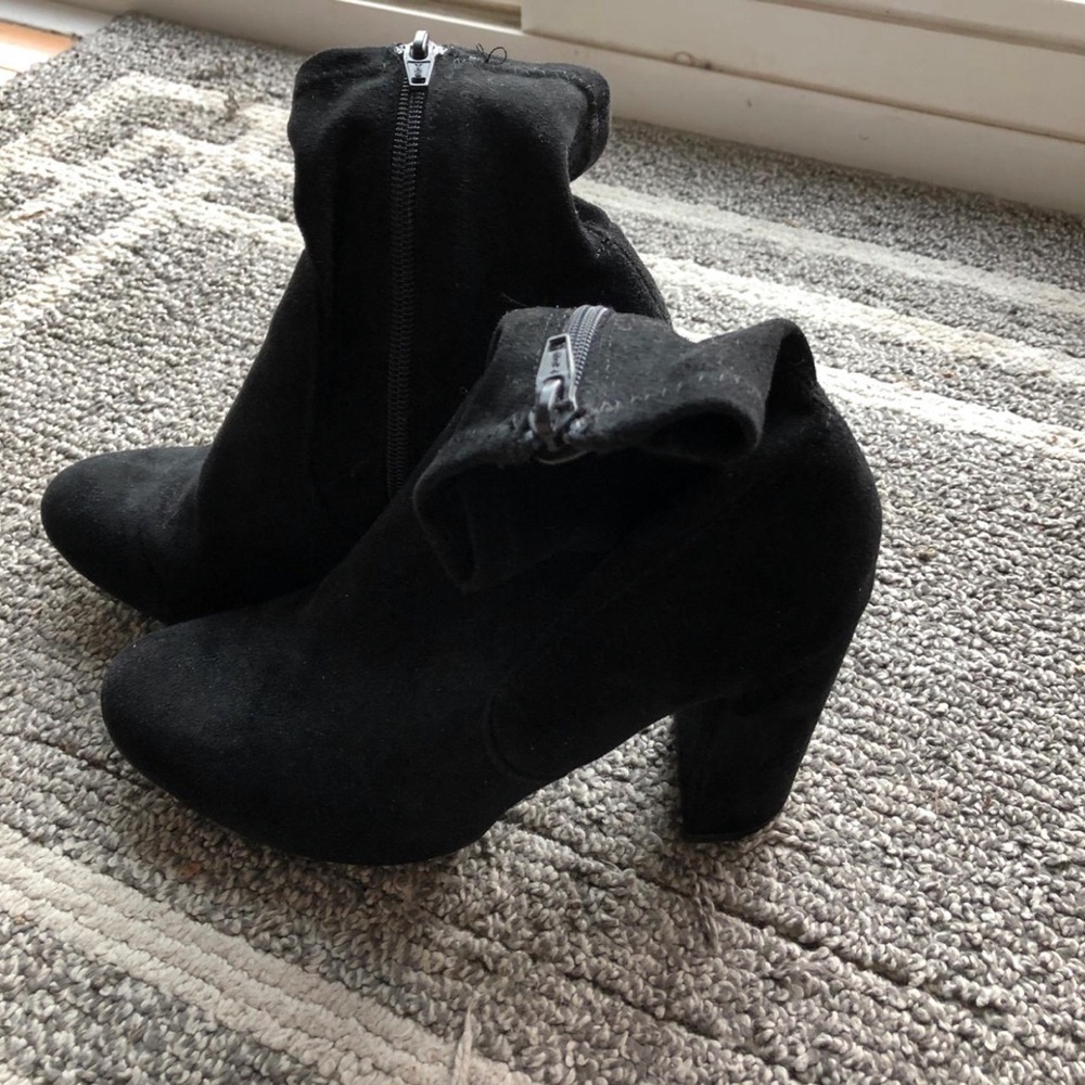 Women’s Black Suede Ankle Booties with Block Heel